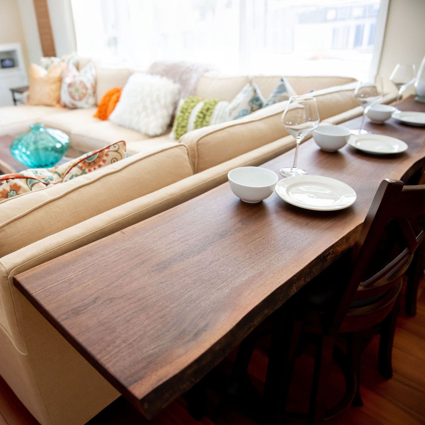 The Hepburn Live Edge Walnut Sofa Table