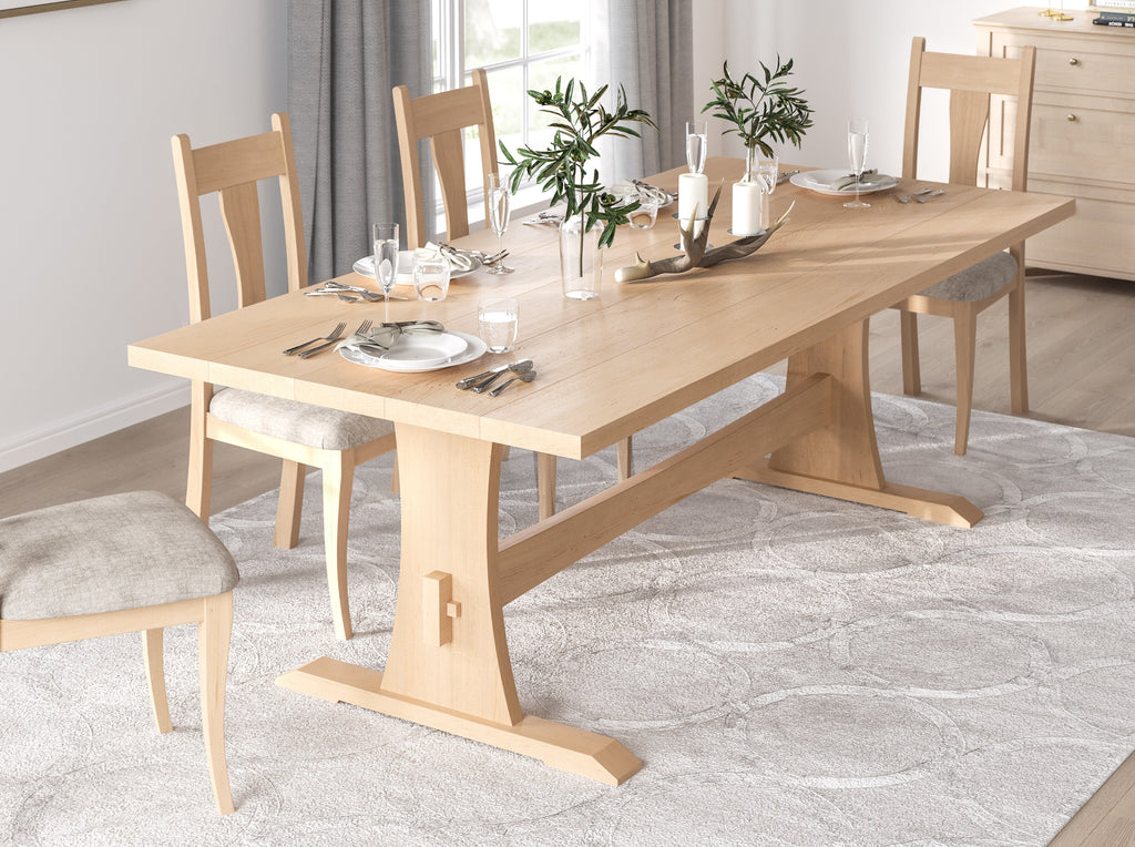 Trestle Dining Table Set With Upholstered Dining Chairs