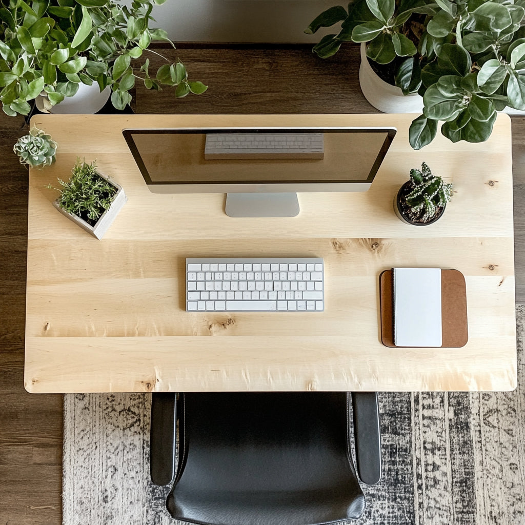 Top down view of a maple desk top