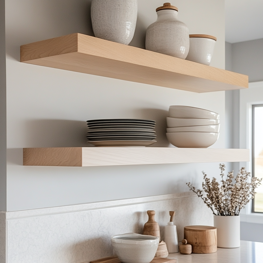 Floating Maple Wood Shelves on sale with Satin Shellac Finish