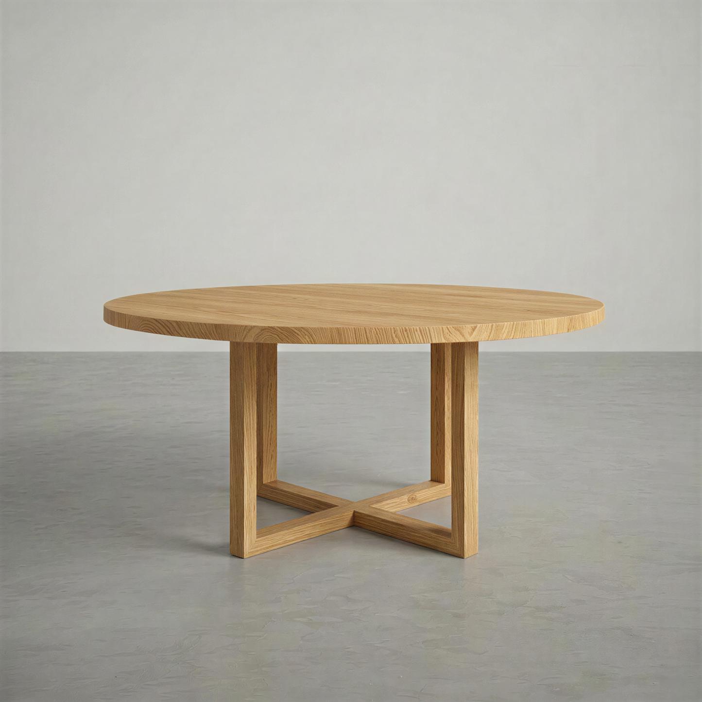 Round dining room table in a big empty space