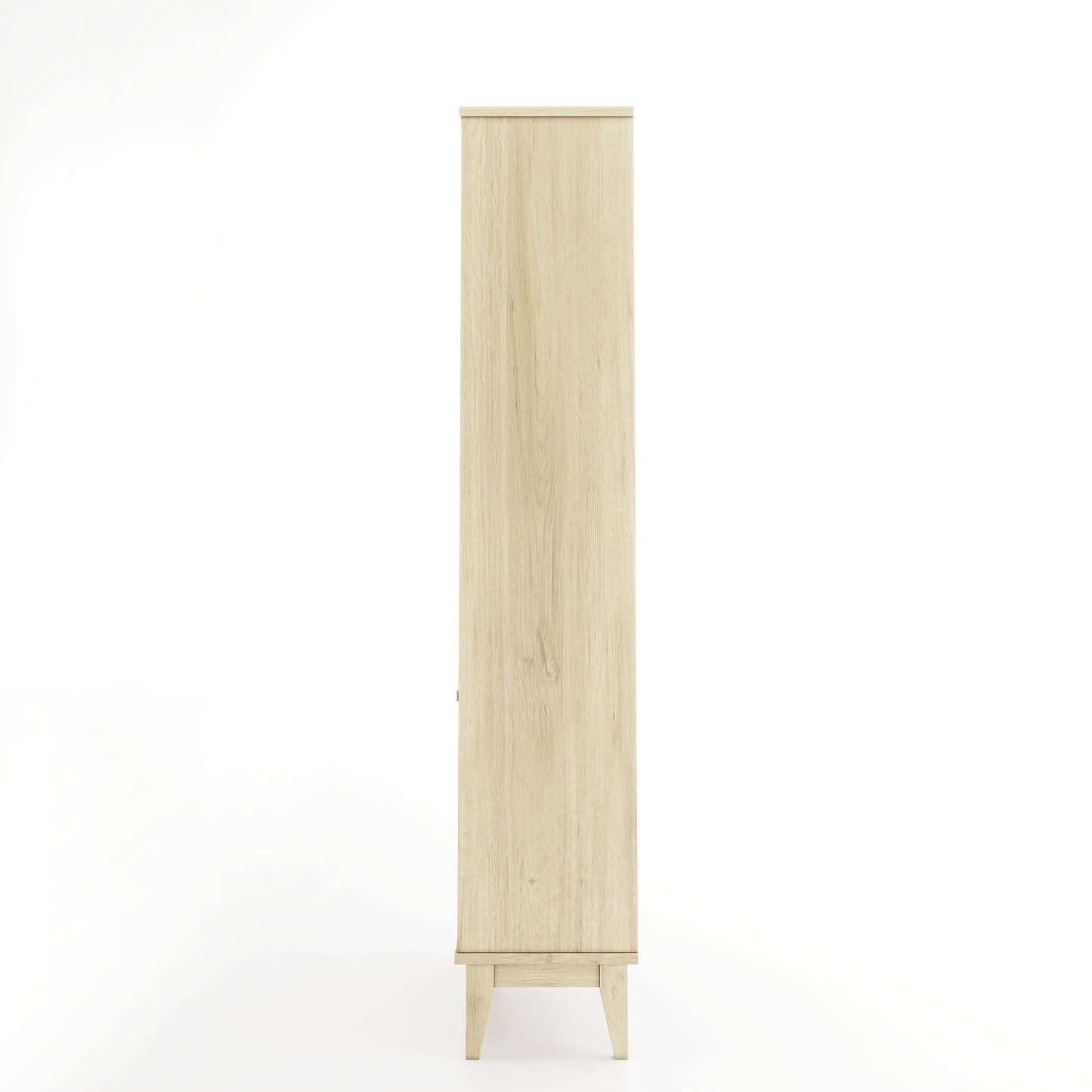 Side angle of an oak bookcase on a white background