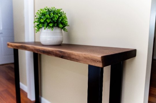 Sofa Console Narrow Table, Reclaimed Wood Table With Natural Live