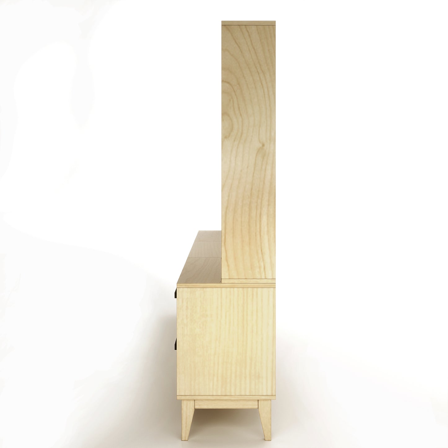 Side angle of a maple sectional bookcase on a white background