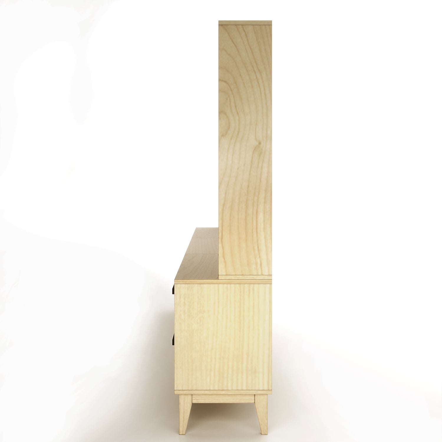 Side angle of a maple sectional bookcase on a white background