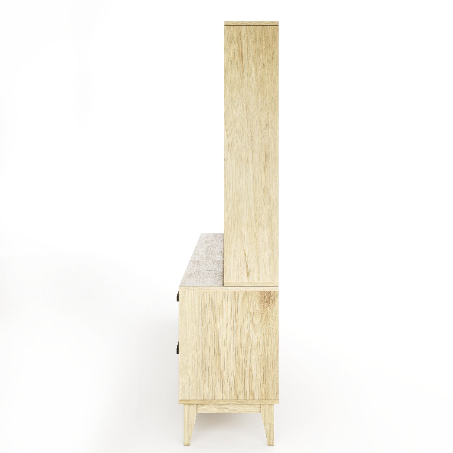 A side angle of an oak sectional bookcase on a white background