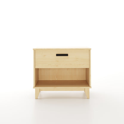 Face view of a maple nightstand with one drawer on a white background