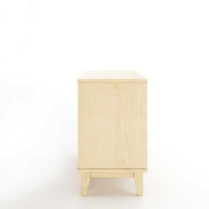 Side view of a maple nightstand with one drawer on a white background