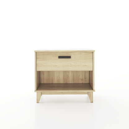 Face image of an oak nightstand with one drawer on a white background