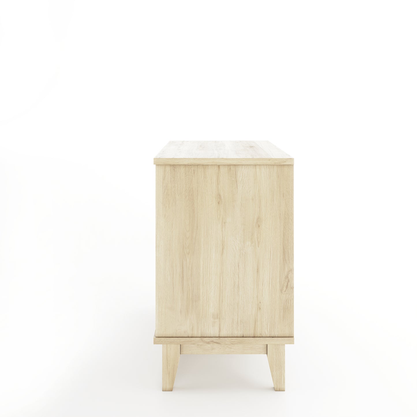 Side image of an oak nightstand with one drawer on a white background