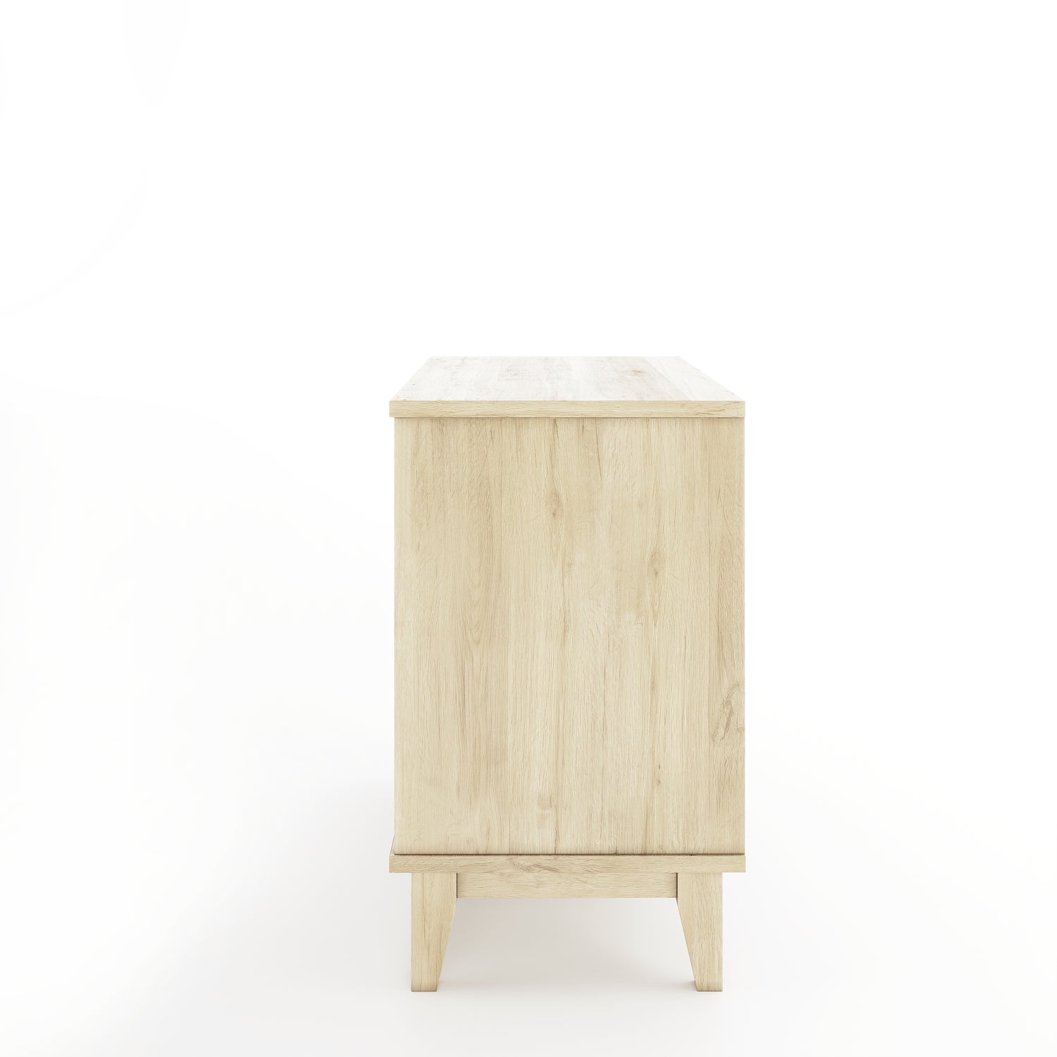 Side image of an oak nightstand with one drawer on a white background