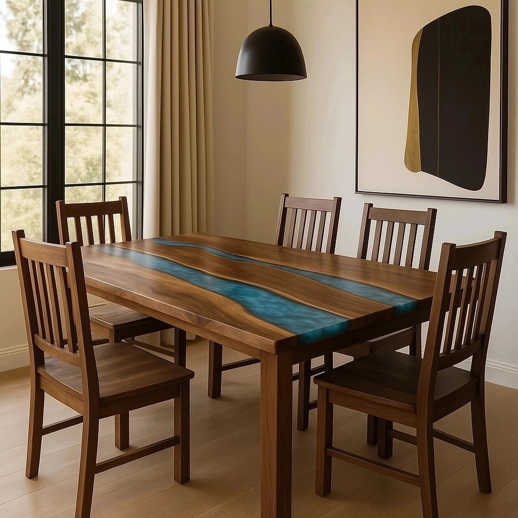Double River Blue Epoxy Dining Table