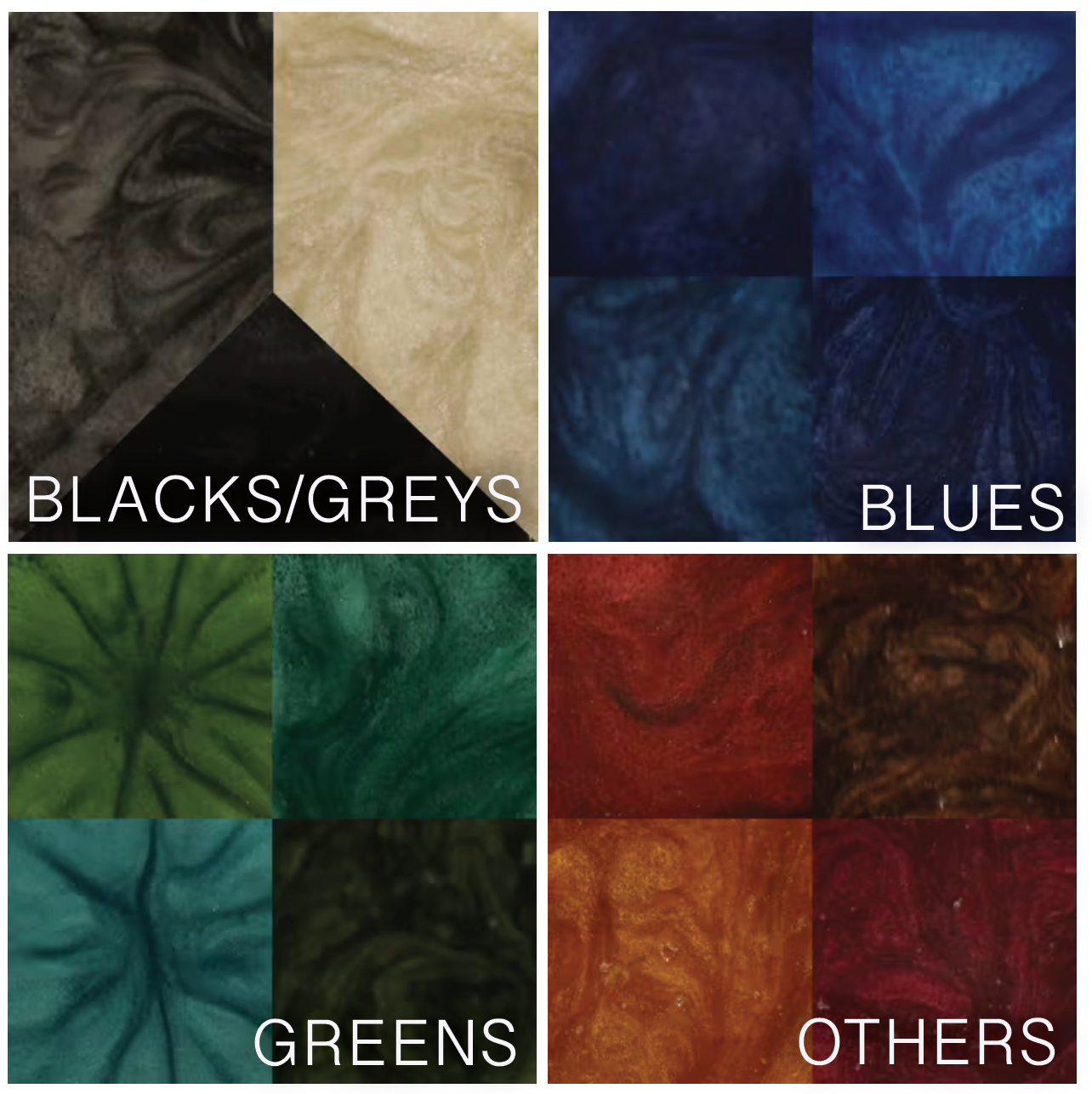 A chart showing the various colors of epoxy available