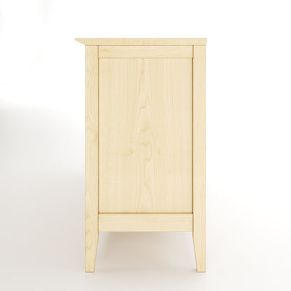 Side view of a maple dresser on white background