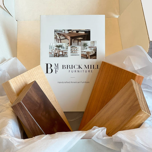 Brick Mill Furniture packaging with a product and branded box.