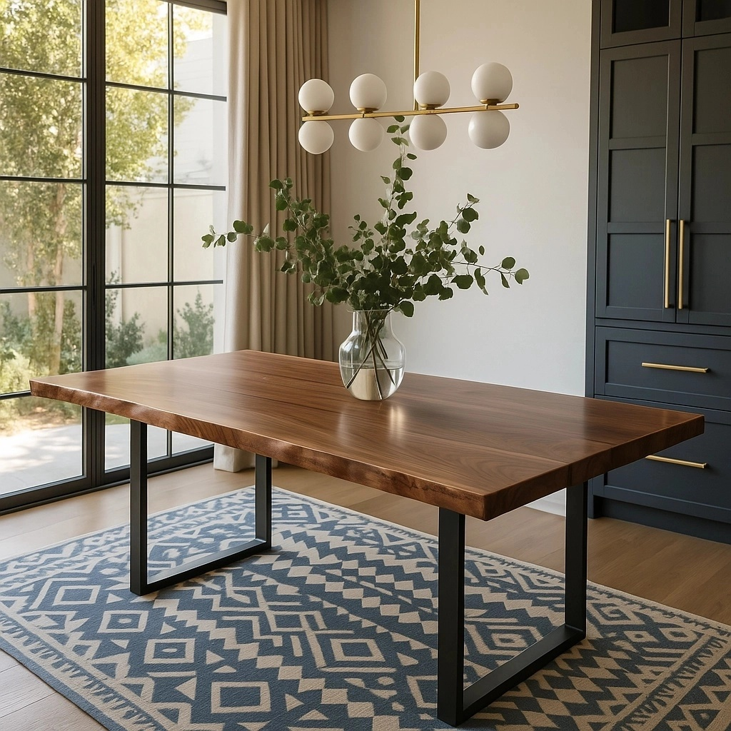 Live Edge Walnut Underhill Dining Table Skinny Legs