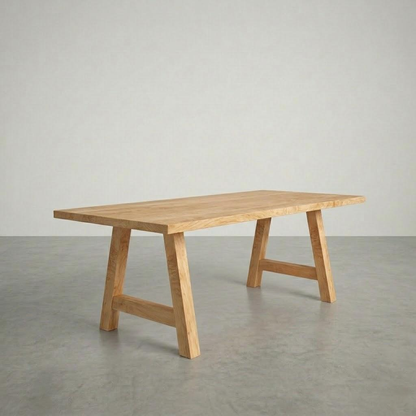 Wooden table with a minimalist design on a plain background