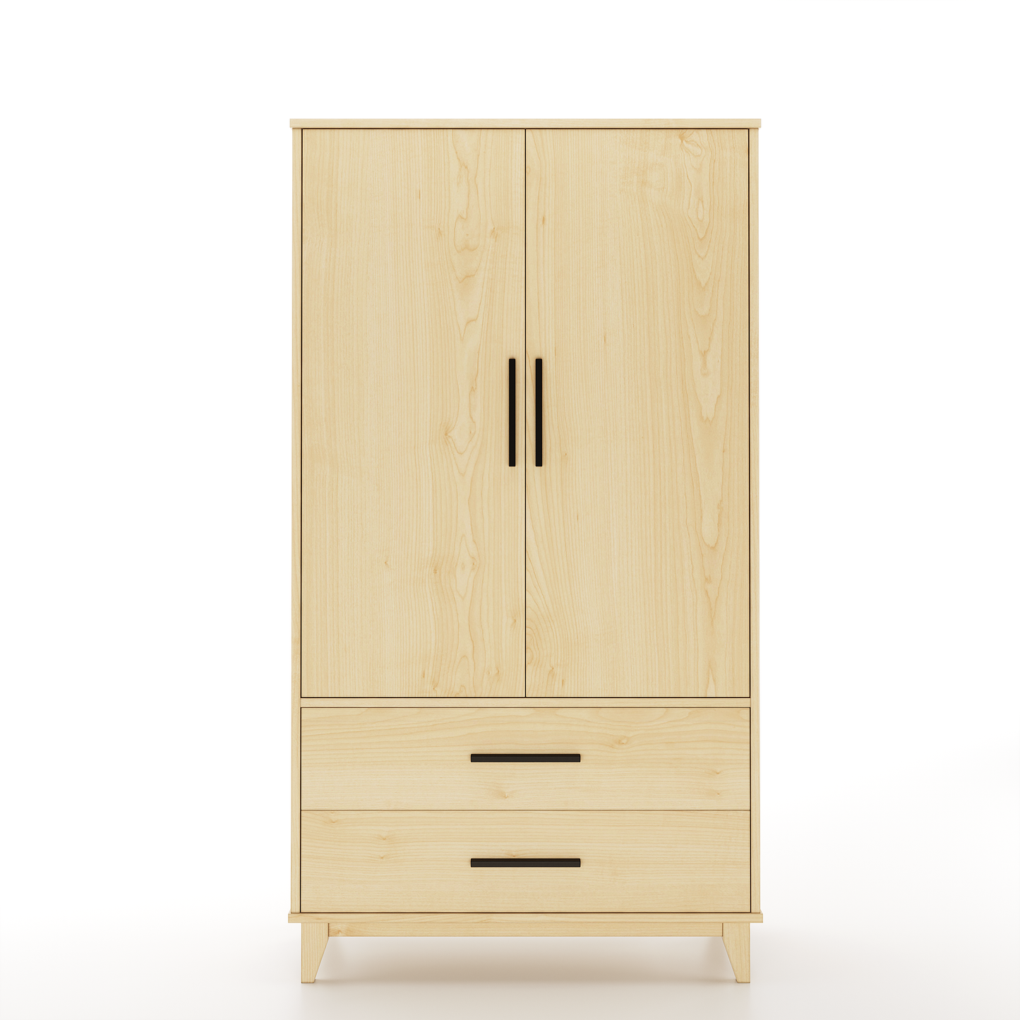 An armoire made of maple with 2 drawers and 2 doors on a white background