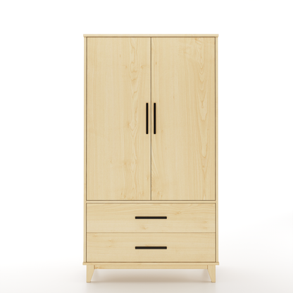 An armoire made of maple with 2 drawers and 2 doors on a white background