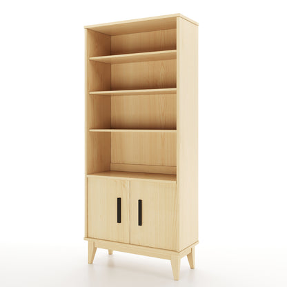 Maple bookcase facing camera at an angle on white background