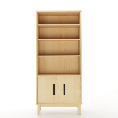 Maple bookcase facing camera on white background