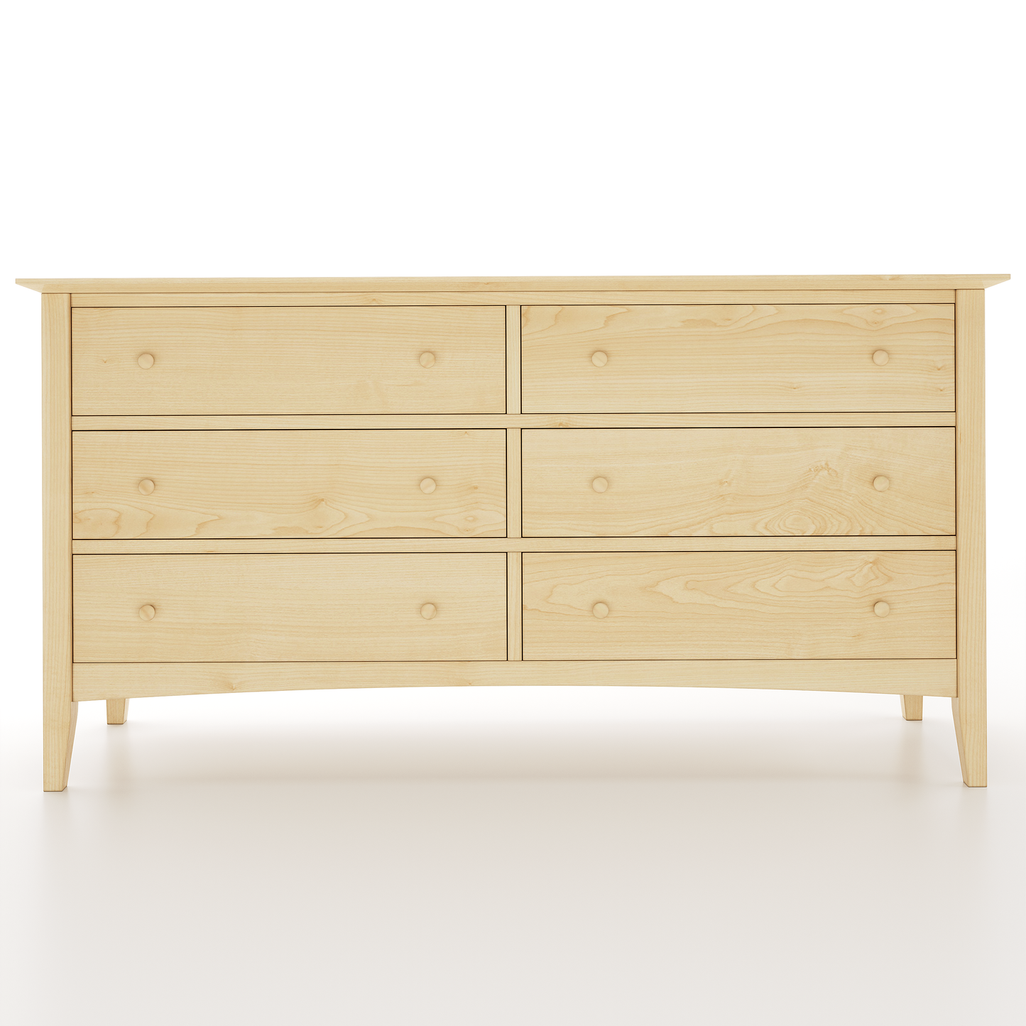 A shaker dresser made of maple with 6 drawers on a white background