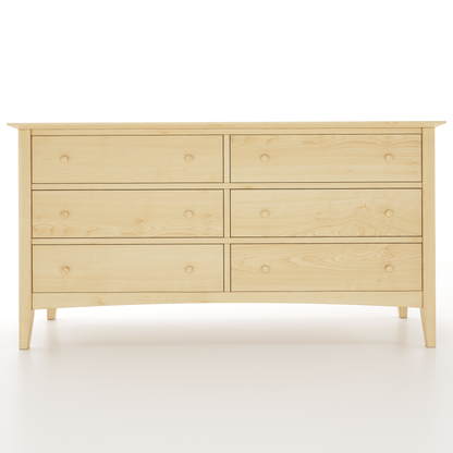 A shaker dresser made of maple with 6 drawers on a white background