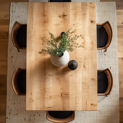 Top down view of a maple dining table