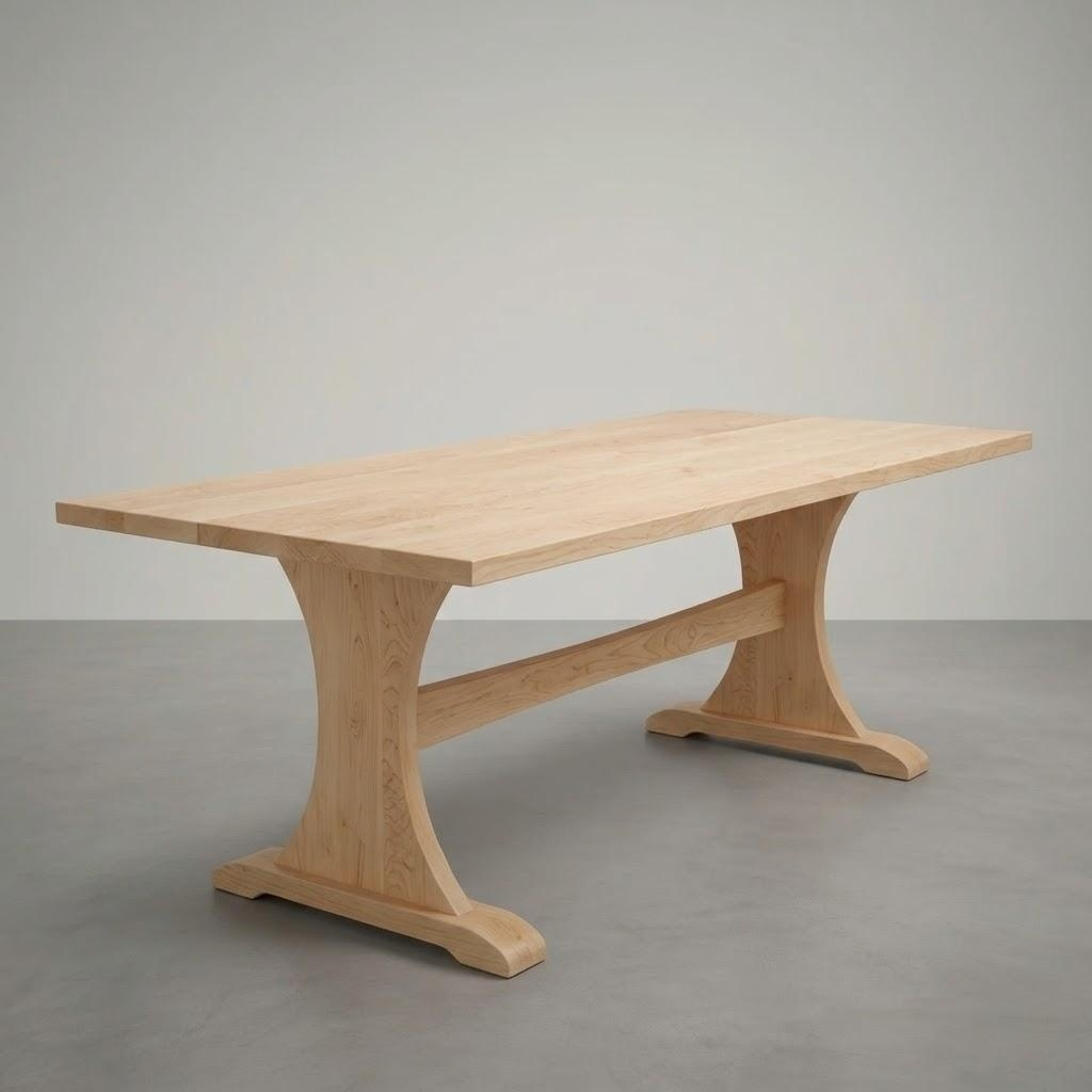 Wooden table with a simple design on a gray background