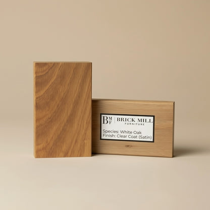 Wooden block with a label on a beige background