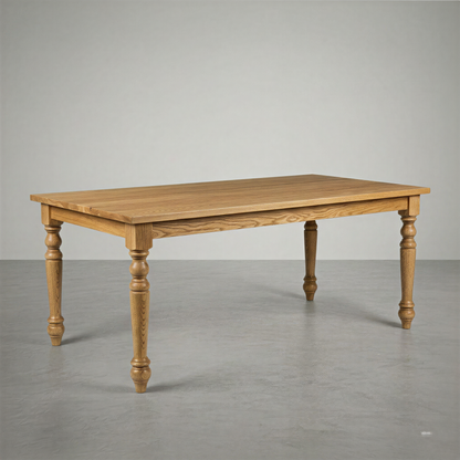 Wooden table with spindle legs on a gray background