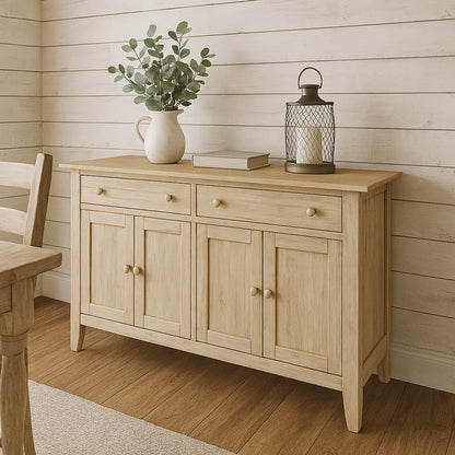 Oak Mifflin Buffet Table in a well lit dining room