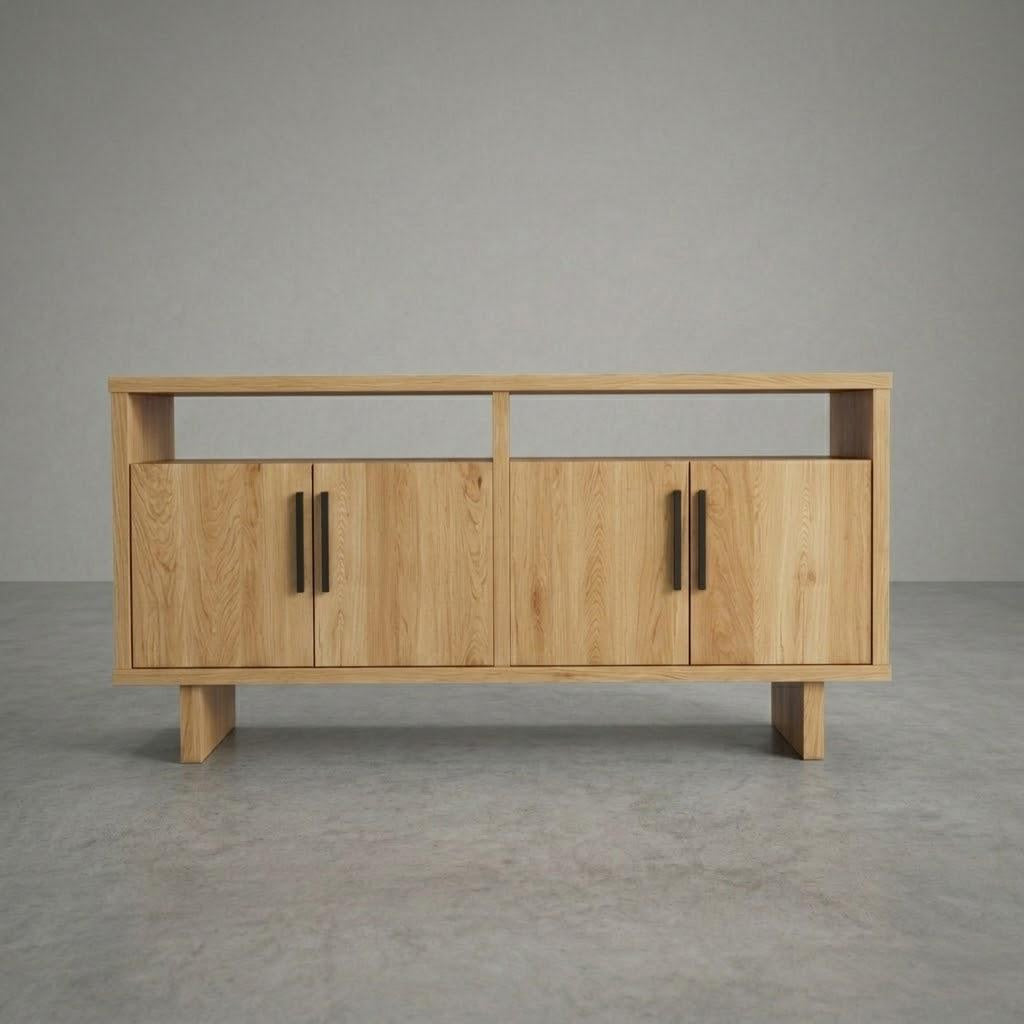 Wooden sideboard in a large empty space