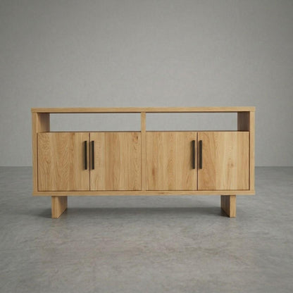 Wooden sideboard in a large empty space