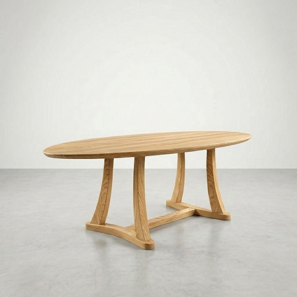 Wooden dining table on a plain background