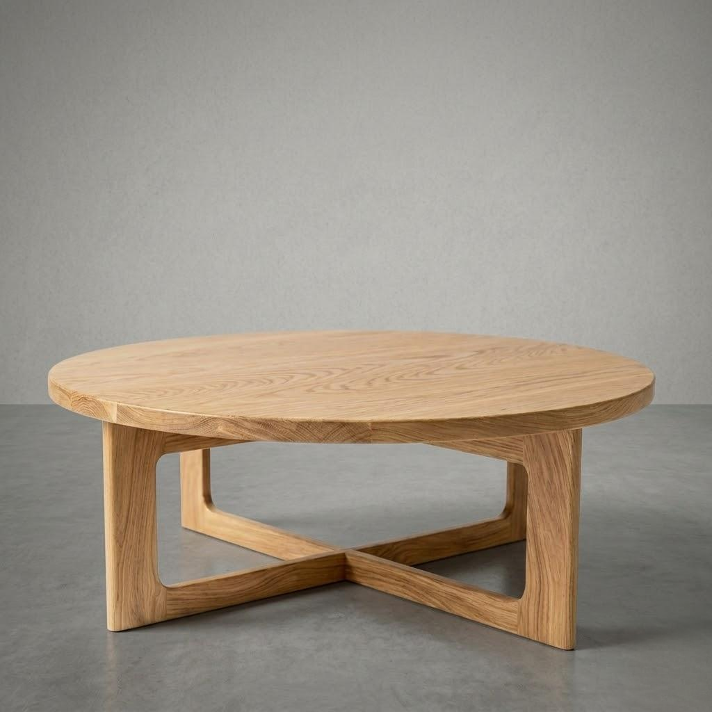 Wooden coffee table on a gray background