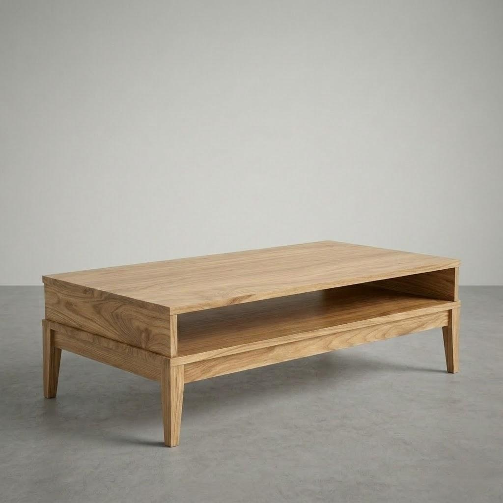 Wooden coffee table on a gray background