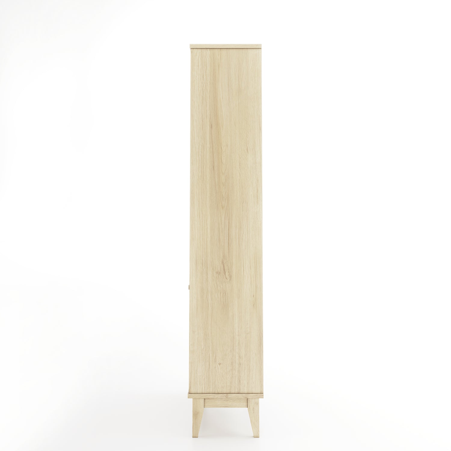 Side angle of an oak bookcase on a white background
