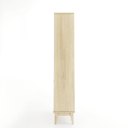 Side angle of an oak bookcase on a white background
