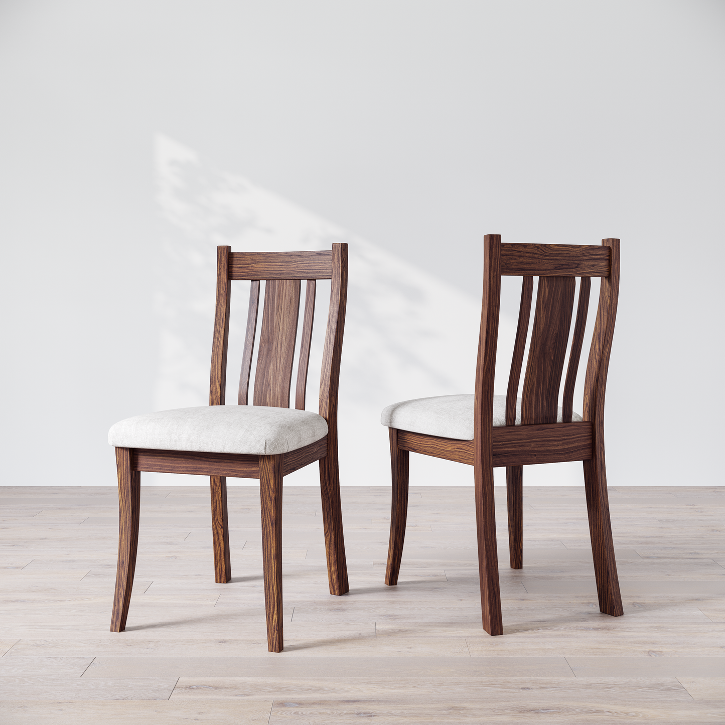 Upholstered walnut chair on white background
