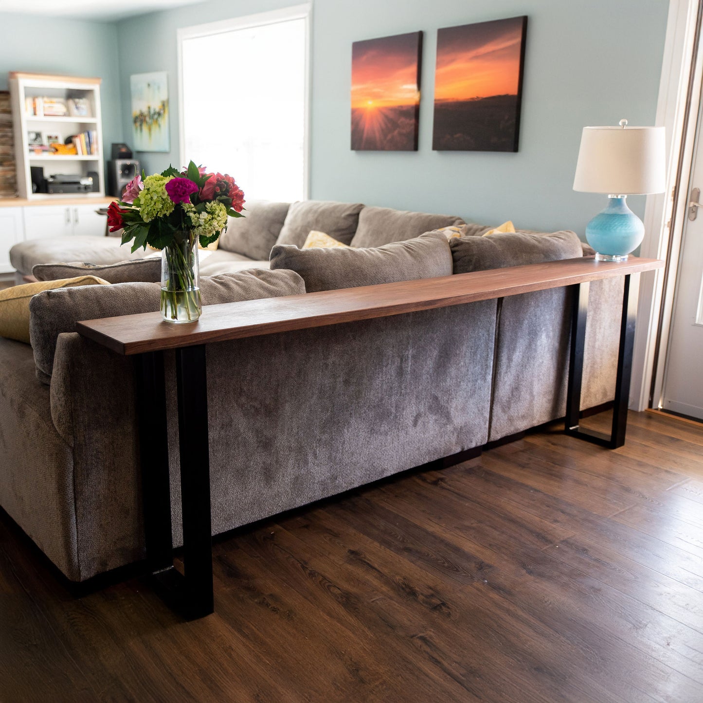 Straight Edge Walnut Console Table