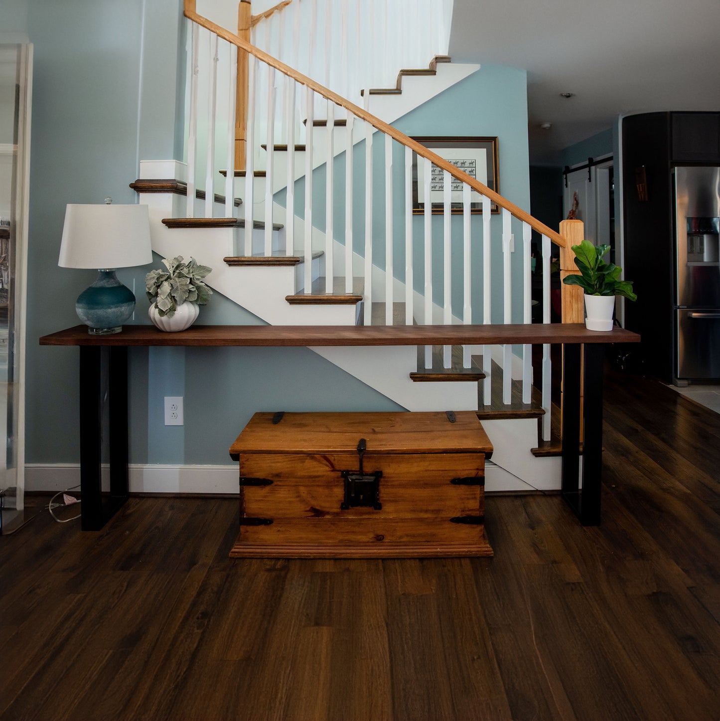 Straight Edge Walnut Console Table