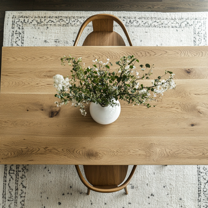 top down view of an oak dining table