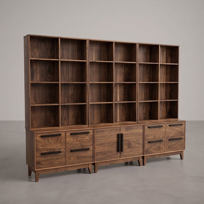 Walnut Ashbury sectional bookcase in a large empty space