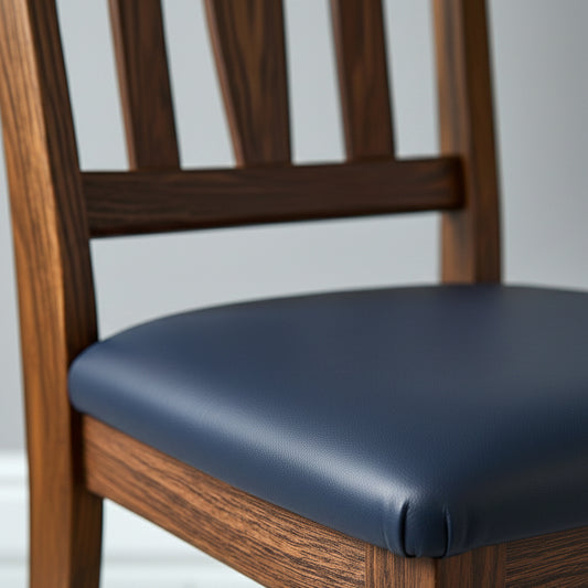 Wooden chair with a blue cushion on a plain background