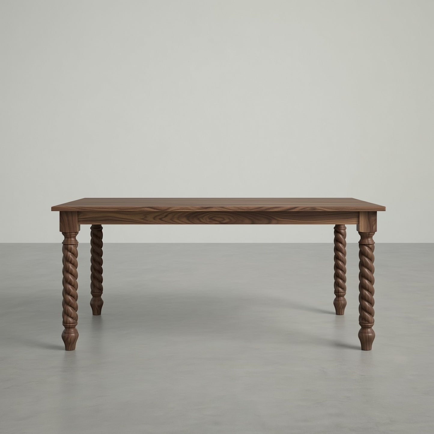 Walnut dining table in a large, empty space