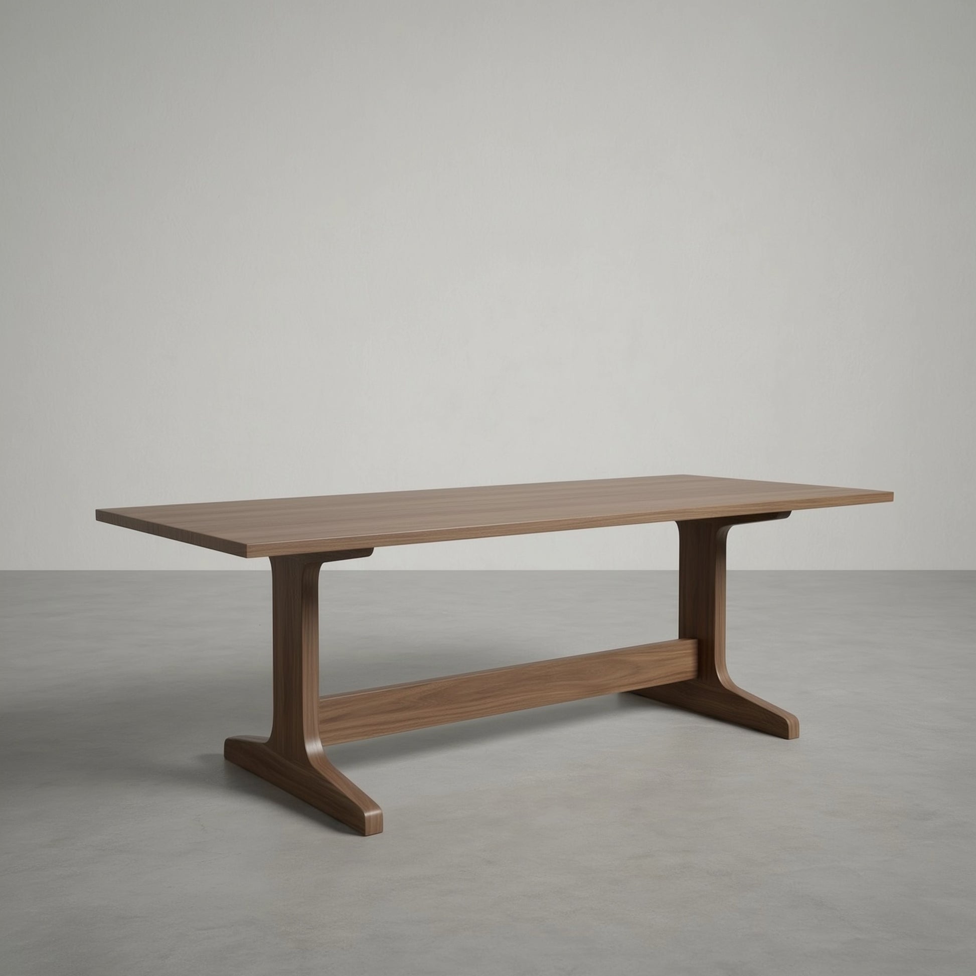 Wooden dining table on a plain background