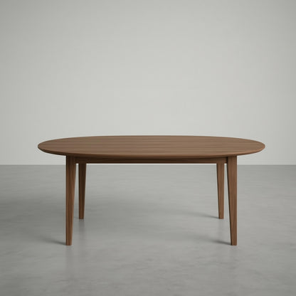 Wooden dining table on a gray background