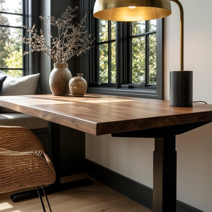 Close up view of the end of a desk in a well furnished office