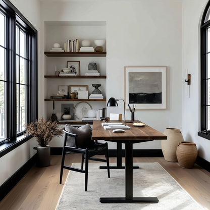 Standing Desk styled with office chairs and shelving